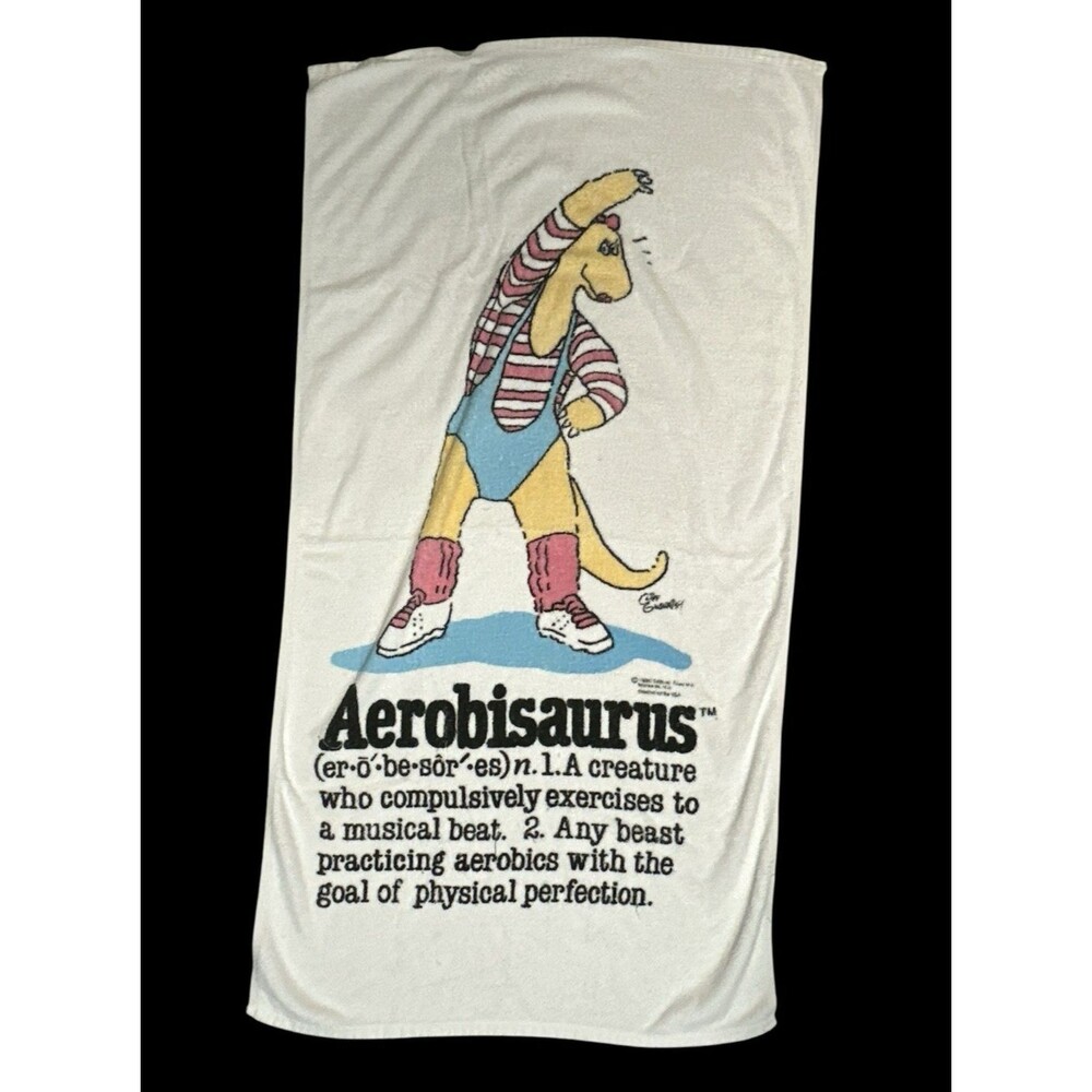 VTG 1980s Jay Franco Aerobisaurus Beach Towel Exercise Aerobics Dinosaur